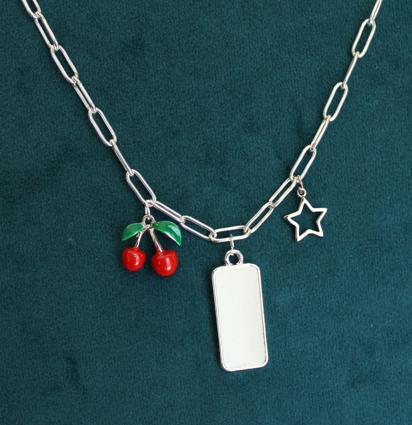 Silver Small Rectangle 3 Charm Keepsake Necklace | made with breastmilk, formula, or ashes
