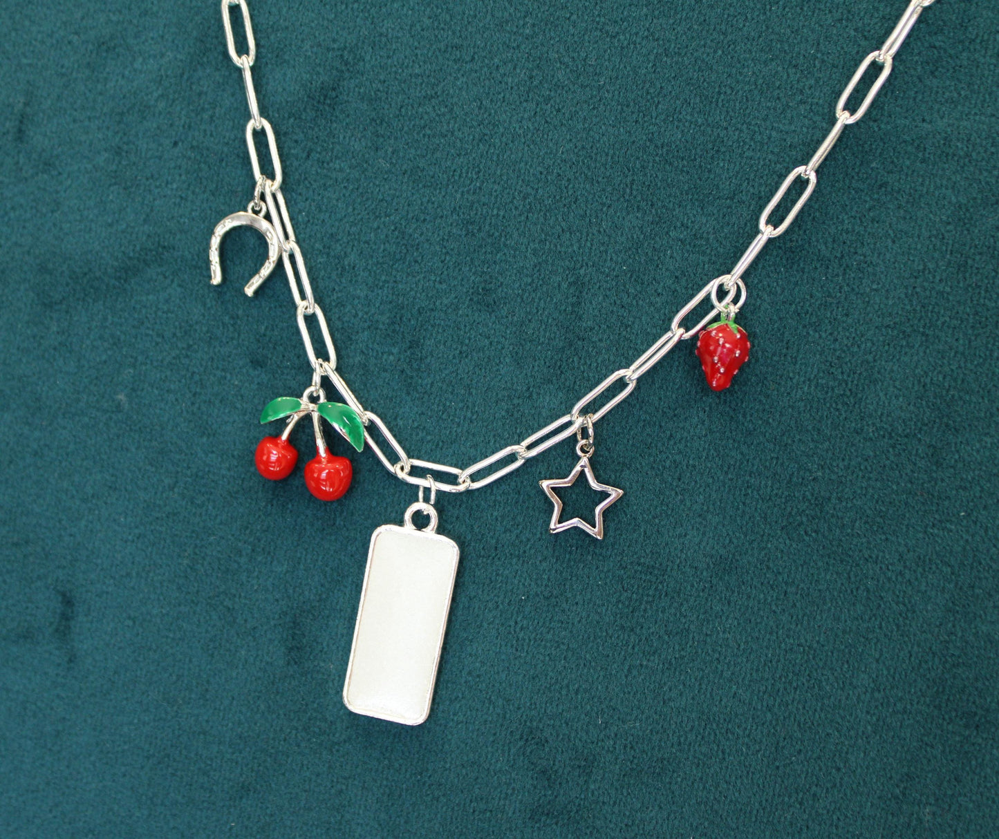 Silver Small Rectangle 5 Charm Keepsake Necklace | made with breastmilk, formula, or ashes