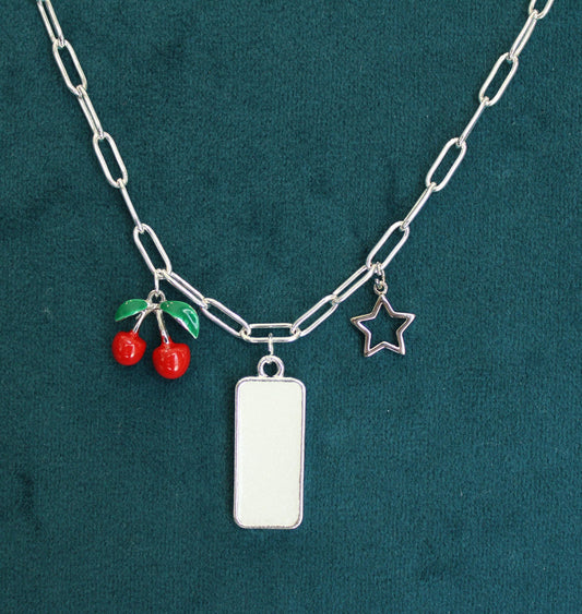 Silver Small Rectangle 3 Charm Keepsake Necklace | made with breastmilk, formula, or ashes