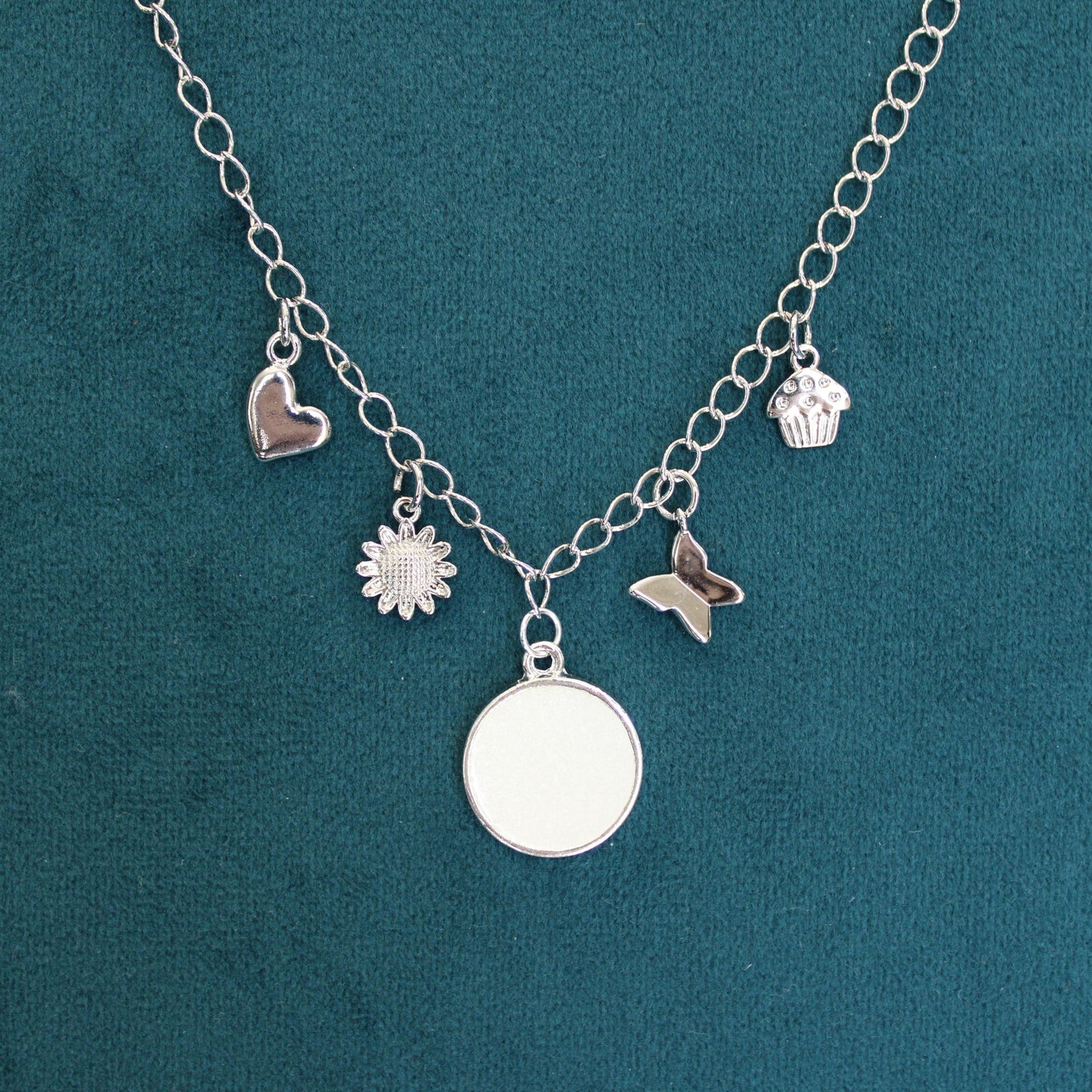 Silver Small Circle 5 Charm Keepsake Necklace | made with breastmilk, formula, or ashes